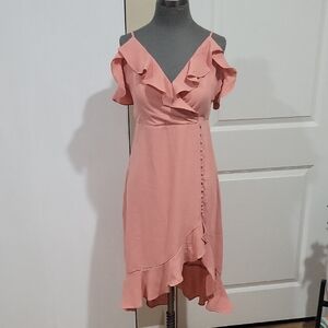 Shinestar Asymmetrical Ruffle Dress in Blush